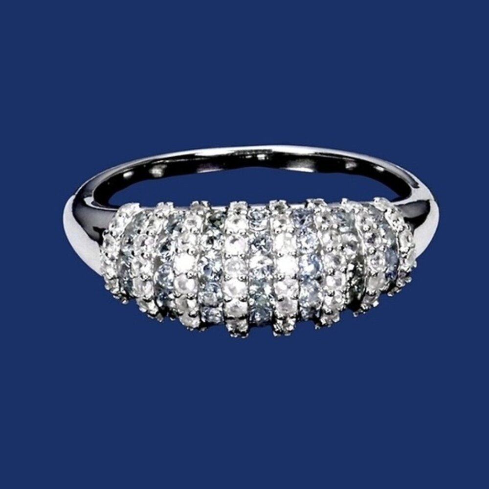 925 Sterling Silver Ring SZ 8.75 with Natural Blue Sapphire & White Topaz Gem
